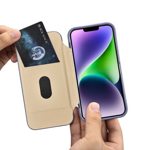 ICarer CE Premium Leather Folio Case skórzane etui iPhone 14 z klapką magnetyczne MagSafe jasnofioletowy (WMI14220713-LP)