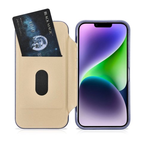 ICarer CE Premium Leather Folio Case skórzane etui iPhone 14 z klapką magnetyczne MagSafe jasnofioletowy (WMI14220713-LP)