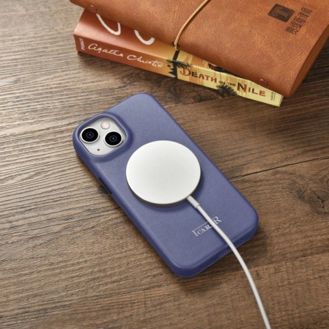 ICarer CE Premium Leather Folio Case skórzane etui iPhone 14 z klapką magnetyczne MagSafe jasnofioletowy (WMI14220713-LP)