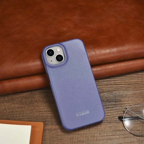 ICarer CE Premium Leather Folio Case skórzane etui iPhone 14 z klapką magnetyczne MagSafe jasnofioletowy (WMI14220713-LP)