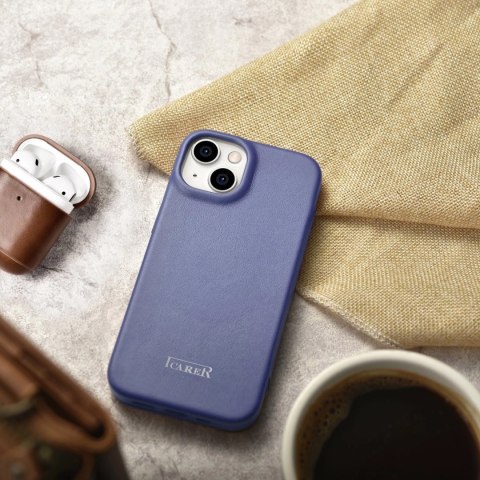 ICarer CE Premium Leather Folio Case skórzane etui iPhone 14 z klapką magnetyczne MagSafe jasnofioletowy (WMI14220713-LP)