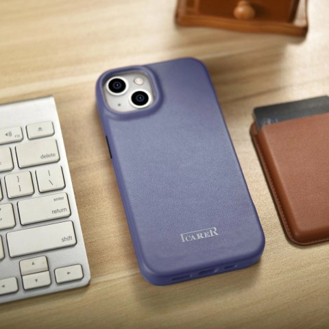 ICarer CE Premium Leather Folio Case skórzane etui iPhone 14 z klapką magnetyczne MagSafe jasnofioletowy (WMI14220713-LP)