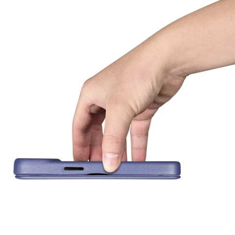 ICarer CE Premium Leather Folio Case skórzane etui iPhone 14 z klapką magnetyczne MagSafe jasnofioletowy (WMI14220713-LP)