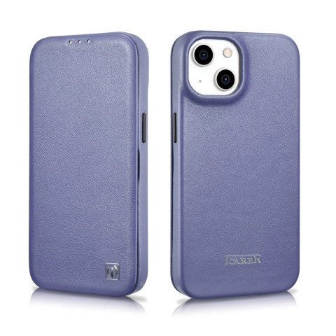 ICarer CE Premium Leather Folio Case skórzane etui iPhone 14 z klapką magnetyczne MagSafe jasnofioletowy (WMI14220713-LP)