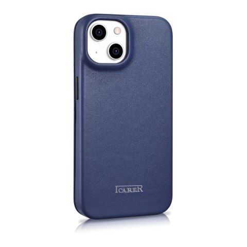 ICarer CE Premium Leather Folio Case skórzane etui iPhone 14 z klapką magnetyczne MagSafe niebieski (WMI14220713-BU)