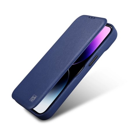 ICarer CE Premium Leather Folio Case skórzane etui iPhone 14 z klapką magnetyczne MagSafe niebieski (WMI14220713-BU)