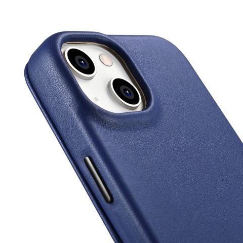 ICarer CE Premium Leather Folio Case skórzane etui iPhone 14 z klapką magnetyczne MagSafe niebieski (WMI14220713-BU)