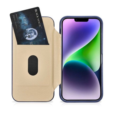 ICarer CE Premium Leather Folio Case skórzane etui iPhone 14 z klapką magnetyczne MagSafe niebieski (WMI14220713-BU)