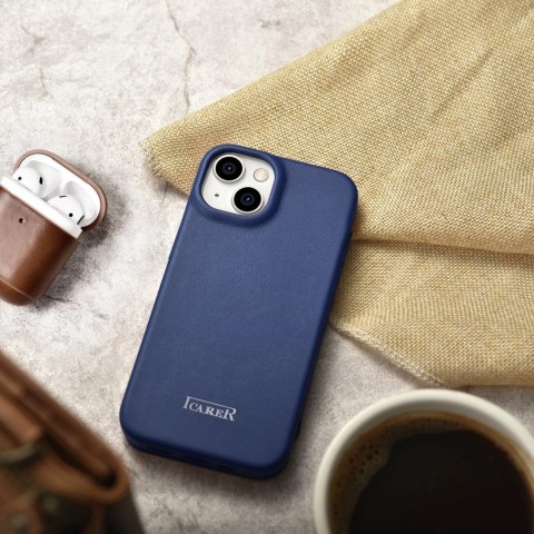 ICarer CE Premium Leather Folio Case skórzane etui iPhone 14 z klapką magnetyczne MagSafe niebieski (WMI14220713-BU)