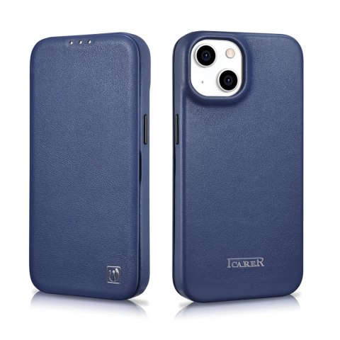 ICarer CE Premium Leather Folio Case skórzane etui iPhone 14 z klapką magnetyczne MagSafe niebieski (WMI14220713-BU)