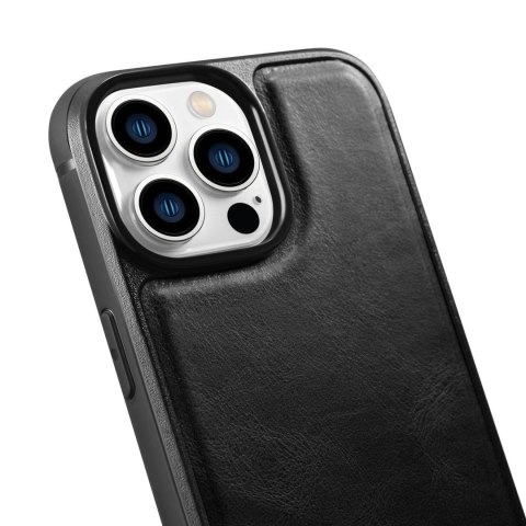 ICarer Leather Oil Wax etui iPhone 14 Pro Max skórzany pokrowiec czarne (WMI14220720-BK)