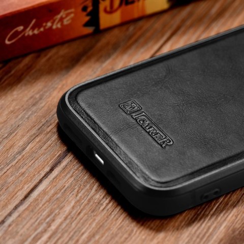 ICarer Leather Oil Wax etui iPhone 14 Pro Max skórzany pokrowiec czarne (WMI14220720-BK)