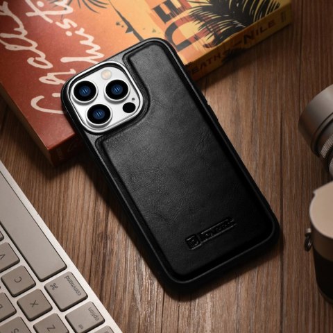 ICarer Leather Oil Wax etui iPhone 14 Pro Max skórzany pokrowiec czarne (WMI14220720-BK)