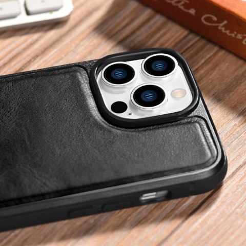 ICarer Leather Oil Wax etui iPhone 14 Pro Max skórzany pokrowiec czarne (WMI14220720-BK)