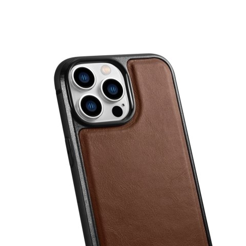ICarer Leather Oil Wax etui pokryte naturalną skórą do iPhone 14 Pro (kompatybilne z MagSafe) brązowy (WMI14220718-BN)