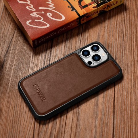 ICarer Leather Oil Wax etui pokryte naturalną skórą do iPhone 14 Pro (kompatybilne z MagSafe) brązowy (WMI14220718-BN)