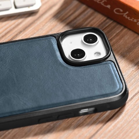 ICarer Leather Oil Wax etui pokryte naturalną skórą do iPhone 14 niebieski (WMI14220717-BU)