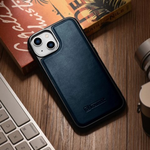 ICarer Leather Oil Wax etui pokryte naturalną skórą do iPhone 14 niebieski (WMI14220717-BU)