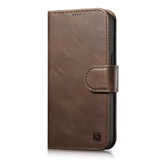 ICarer Oil Wax Wallet Case 2in1 etui iPhone 14 Plus skórzany pokrowiec z klapką Anti-RFID brązowy (WMI14220723-BN)