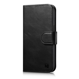 ICarer Oil Wax Wallet Case 2in1 etui iPhone 14 Plus skórzany pokrowiec z klapką Anti-RFID czarny (WMI14220723-BK)