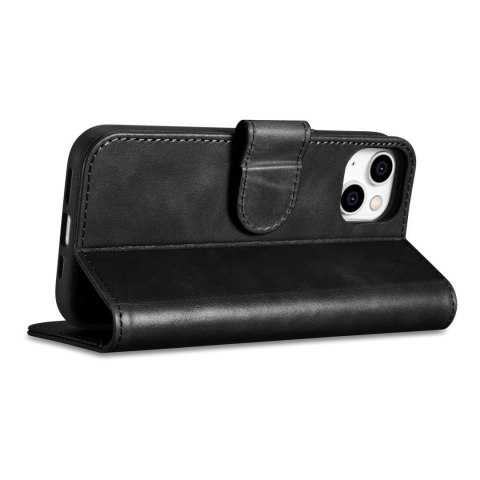 ICarer Oil Wax Wallet Case 2in1 etui iPhone 14 Plus skórzany pokrowiec z klapką Anti-RFID czarny (WMI14220723-BK)