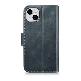 ICarer Oil Wax Wallet Case 2in1 etui iPhone 14 Plus skórzany pokrowiec z klapką Anti-RFID niebieski (WMI14220723-BU)