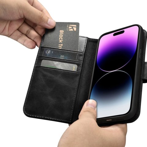 ICarer Oil Wax Wallet Case 2in1 etui iPhone 14 Pro skórzany pokrowiec z klapką Anti-RFID czarny (WMI14220722-BK) ICarer Oil Wax Wallet Case 2in1 etui iPhone 14 Pro skórzany pokrowiec z klapką Anti-RFID czarny (WMI14220722-BK)