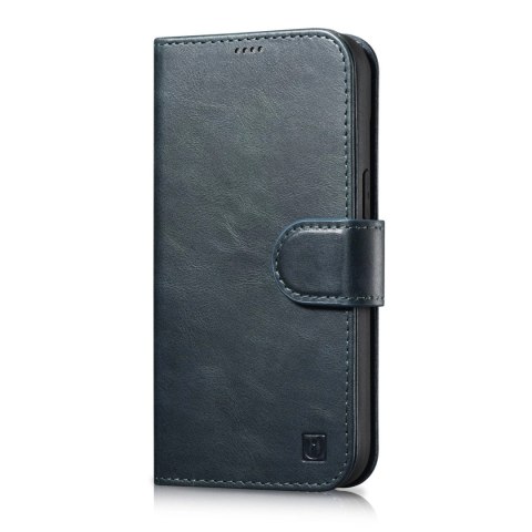 ICarer Oil Wax Wallet Case 2in1 etui iPhone 14 Pro skórzany pokrowiec z klapką Anti-RFID niebieski (WMI14220722-BU)