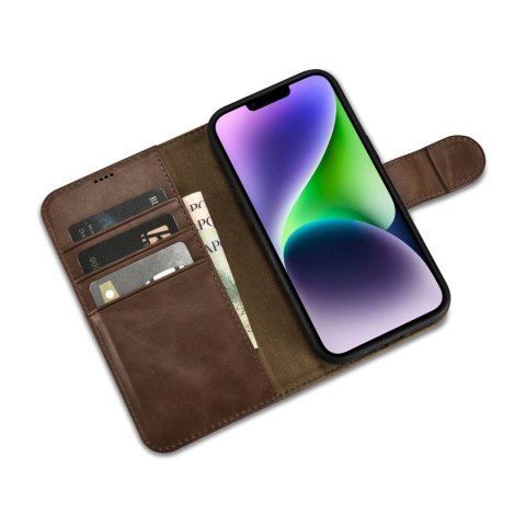 ICarer Oil Wax Wallet Case 2in1 etui iPhone 14 skórzany pokrowiec z klapką Anti-RFID brązowy (WMI14220721-BN) ICarer Oil Wax Wallet Case 2in1 etui iPhone 14 skórzany pokrowiec z klapką Anti-RFID brązowy (WMI14220721-BN)