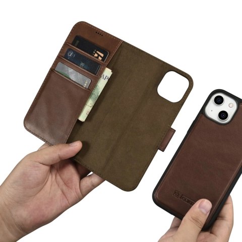ICarer Oil Wax Wallet Case 2in1 etui iPhone 14 skórzany pokrowiec z klapką Anti-RFID brązowy (WMI14220721-BN) ICarer Oil Wax Wallet Case 2in1 etui iPhone 14 skórzany pokrowiec z klapką Anti-RFID brązowy (WMI14220721-BN)