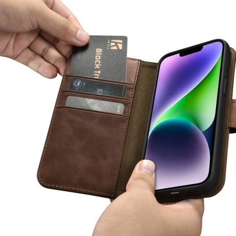 ICarer Oil Wax Wallet Case 2in1 etui iPhone 14 skórzany pokrowiec z klapką Anti-RFID brązowy (WMI14220721-BN) ICarer Oil Wax Wallet Case 2in1 etui iPhone 14 skórzany pokrowiec z klapką Anti-RFID brązowy (WMI14220721-BN)