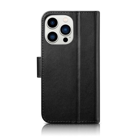ICarer Wallet Case 2in1 etui iPhone 14 Pro Max skórzany pokrowiec z klapką Anti-RFID czarny (WMI14220728-BK)