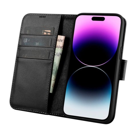 ICarer Wallet Case 2in1 etui iPhone 14 Pro Max skórzany pokrowiec z klapką Anti-RFID czarny (WMI14220728-BK)