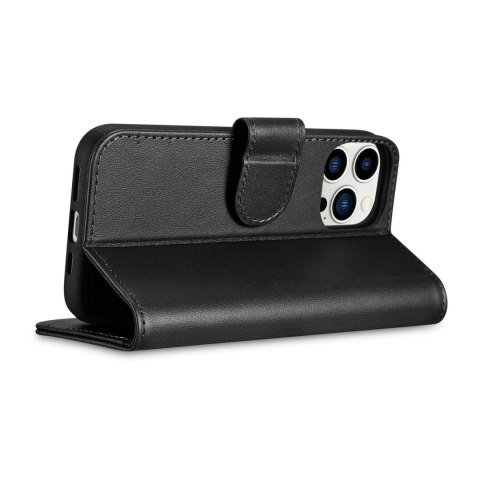 ICarer Wallet Case 2in1 etui iPhone 14 Pro Max skórzany pokrowiec z klapką Anti-RFID czarny (WMI14220728-BK)