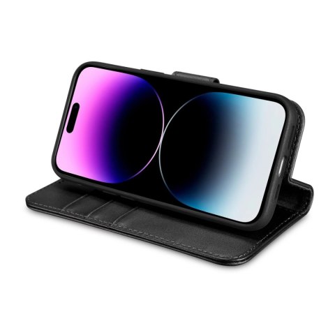 ICarer Wallet Case 2in1 etui iPhone 14 Pro Max skórzany pokrowiec z klapką Anti-RFID czarny (WMI14220728-BK)