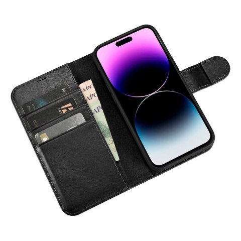 ICarer Wallet Case 2in1 etui iPhone 14 Pro Max skórzany pokrowiec z klapką Anti-RFID czarny (WMI14220728-BK)