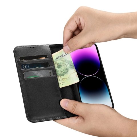 ICarer Wallet Case 2in1 etui iPhone 14 Pro Max skórzany pokrowiec z klapką Anti-RFID czarny (WMI14220728-BK)