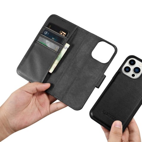 ICarer Wallet Case 2in1 etui iPhone 14 Pro Max skórzany pokrowiec z klapką Anti-RFID czarny (WMI14220728-BK)