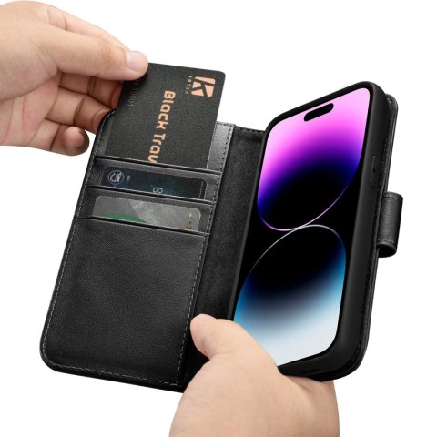 ICarer Wallet Case 2in1 etui iPhone 14 Pro Max skórzany pokrowiec z klapką Anti-RFID czarny (WMI14220728-BK)