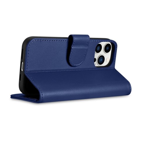ICarer Wallet Case 2in1 etui iPhone 14 Pro skórzany pokrowiec z klapką Anti-RFID niebieski (WMI14220726-BU)