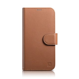 ICarer Wallet Case 2in1 etui iPhone 14 skórzany pokrowiec z klapką Anti-RFID brązowy (WMI14220725-BN)