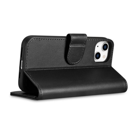 ICarer Wallet Case 2in1 etui iPhone 14 skórzany pokrowiec z klapką Anti-RFID czarny (WMI14220725-BK)