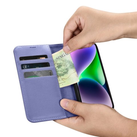 ICarer Wallet Case 2in1 etui iPhone 14 skórzany pokrowiec z klapką Anti-RFID jasnofioletowy (WMI14220725-LP) ICarer Wallet Case 2in1 etui iPhone 14 skórzany pokrowiec z klapką Anti-RFID jasnofioletowy (WMI14220725-LP)