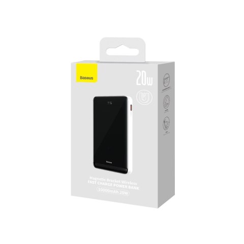 Baseus Magnetic Bracket powerbank z bezprzewodowym ładowaniem MagSafe 10000mAh 20W Overseas Edition biały (PPCX000202) + kabel U Baseus Magnetic Bracket powerbank z bezprzewodowym ładowaniem MagSafe 10000mAh 20W Overseas Edition biały (PPCX000202) + kabel U