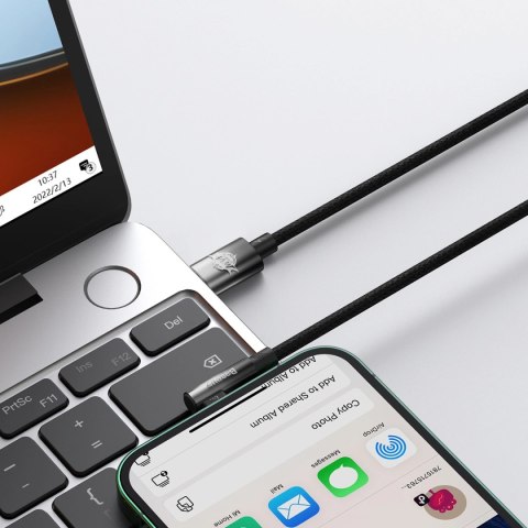 Kabel Baseus CAVP000201 kątowy Lightning - USB-C 20W 480Mb/s 1m - czarny Kabel Baseus CAVP000201 kątowy Lightning - USB-C 20W 480Mb/s 1m - czarny