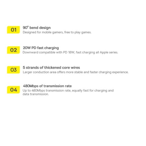 Kabel Baseus CAVP000201 kątowy Lightning - USB-C 20W 480Mb/s 1m - czarny Kabel Baseus CAVP000201 kątowy Lightning - USB-C 20W 480Mb/s 1m - czarny