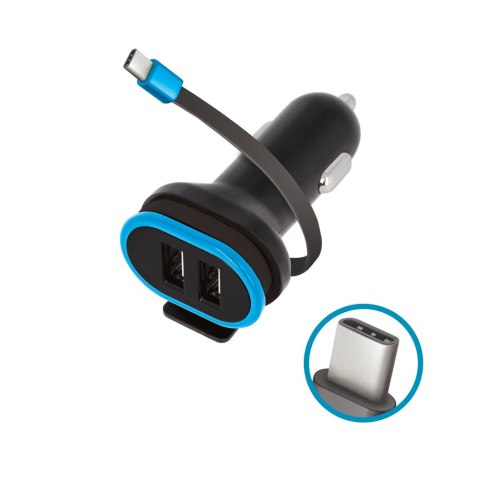 Forever ładowarka samochodowa CC-02 2x USB 3A czarna z kablem USB-C 0,2 m Forever ładowarka samochodowa CC-02 2x USB 3A czarna z kablem USB-C 0,2 m