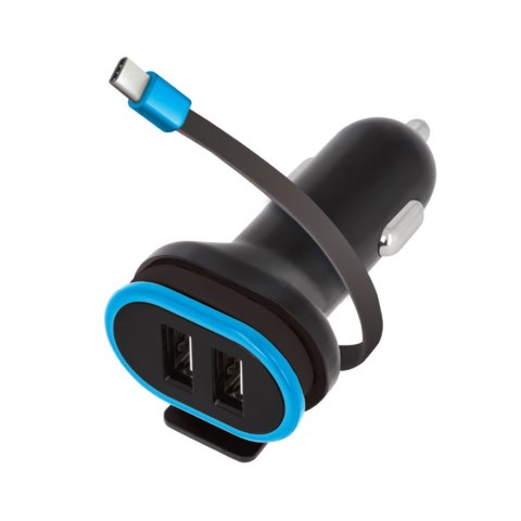 Forever ładowarka samochodowa CC-02 2x USB 3A czarna z kablem USB-C 0,2 m Forever ładowarka samochodowa CC-02 2x USB 3A czarna z kablem USB-C 0,2 m