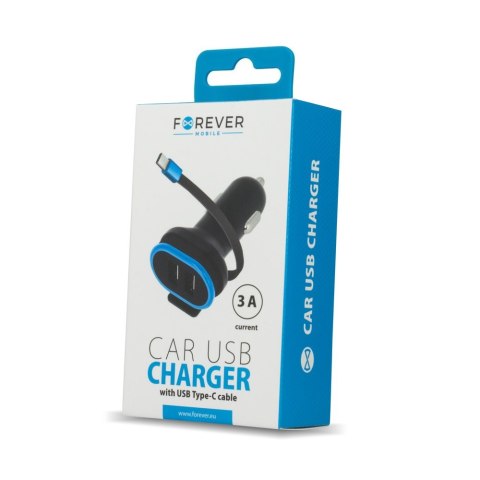 Forever ładowarka samochodowa CC-02 2x USB 3A czarna z kablem USB-C 0,2 m Forever ładowarka samochodowa CC-02 2x USB 3A czarna z kablem USB-C 0,2 m