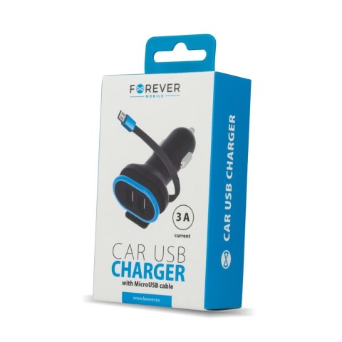 Forever ładowarka samochodowa CC-02 2x USB 3A czarna z kablem microUSB 0,2 m Forever ładowarka samochodowa CC-02 2x USB 3A czarna z kablem microUSB 0,2 m
